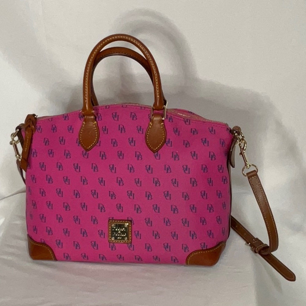 Dooney & Bourke Greta Fusia Pink & Blue Satchel with Handles and Shoulder Strap